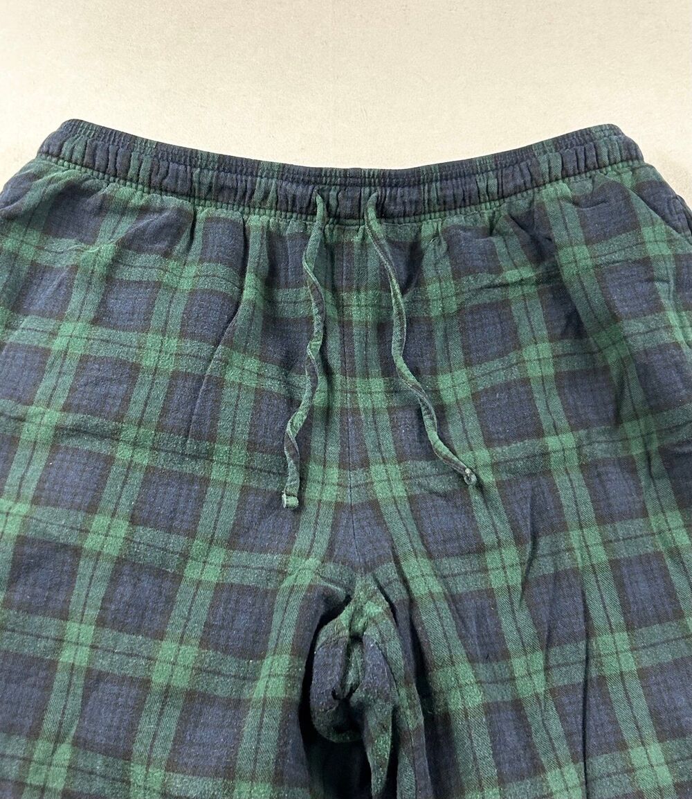 LL Bean Fleece Lined Flannel Pants Mens XL Watch Plaid Navy Lounge 298144 - Picture 2 of 7